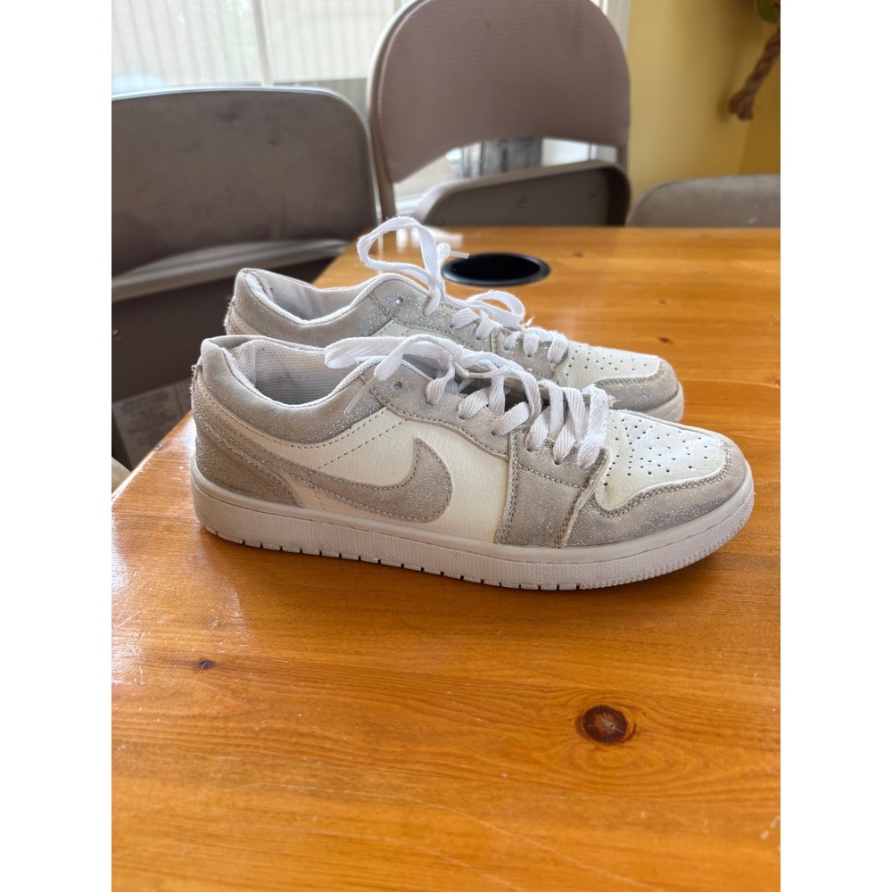 Nike Air Jordan 1 Low White Silver Glitter Sneakers
